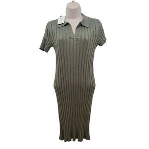 Hippie Rose Women's NWT Ribbed Knit Bodycon Knee Length Dress Olive Size MED